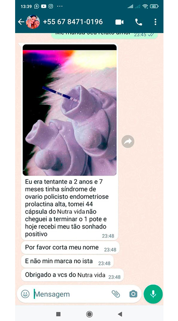 Resultado obtido por outra pessoa usando o Nutra Vida